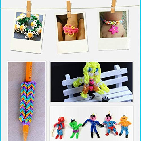 600Pcs Colorful Rubber Bands Refill + 480Pcs S Clip+ 1 Hook for Rubber Band Knitting Hook Tool Kit DIY Rubber Band Bracelet Woven S Clips Connectors Refills for DIY Bracelet Kit
