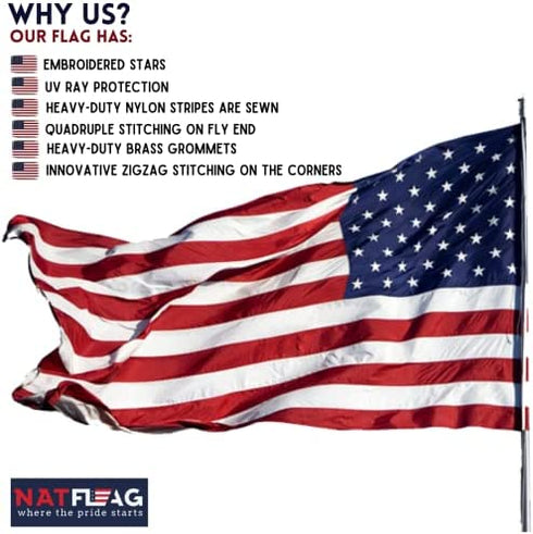 American Flag - Heavy-Duty US Flag - Embroidered Stars - Nylon USA Flag Built for Outdoors - Sewn Stripes - UV Protection - Brass Grommets (3x5 ft)