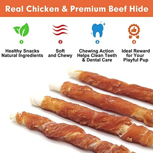 MON2SUN Dog Rawhide Twist Chicken Hide Sticks 5 Inch 25 Count for Puppy and Small Dogs