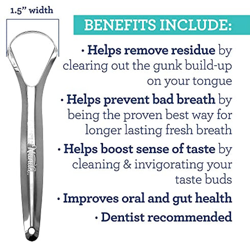 GuruNanda Stainless Steel Tongue Scraper (Pack of 2), Fight Bad Breath, Medical Grade 100% Stainless Steel Tongue Cleaner, Tongue Scraper For Adults and Kids, Great For Oral Care, Travel Friendly