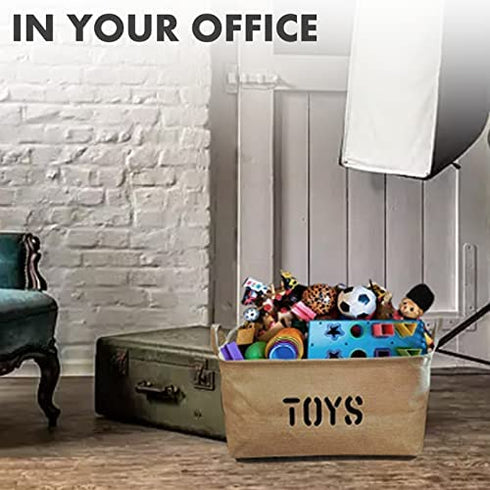 Toy Box ,Large Toy Organizer Boxes ,Jute Storage Bin ,Storage Basket - for organizing Kids Toys, Baby Clothing, Children Books,Nursery, Playroom, Gift Baskets-17 x 13 x 10 inches