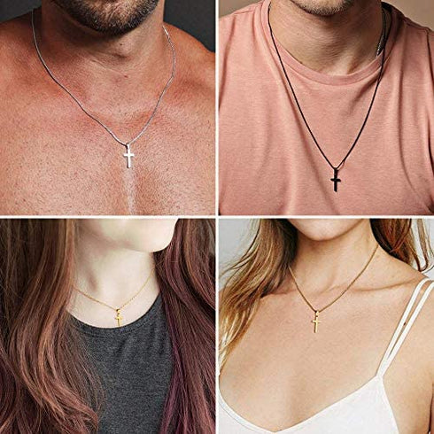 M MOOHAM Cross Necklace for Men - Stainless Steel Silver Gold Black Plain Cross Pendant Necklace Simple Jewelry Gifts, 16 - 24 Inches Chain