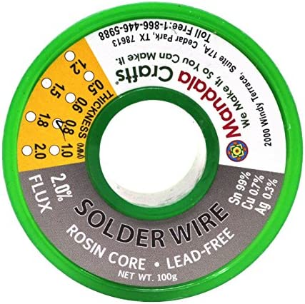 Rosin Core Lead Free Solder Wire for Electrical, Electronic, Connector, PCB Soldering; Sn97 Cu0.7 Ag0.3; By Mandala Crafts; 100g 0.8mm