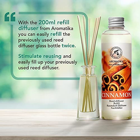 Cinnamon Reed Diffuser Refill with Natural Essential Cinnamon Oil 6.8 Fl Oz - Fresh & Long Lasting Fragrance - Reed Diffuser Oil Refill for Aromatherapy - Home - Fitness - Boutique