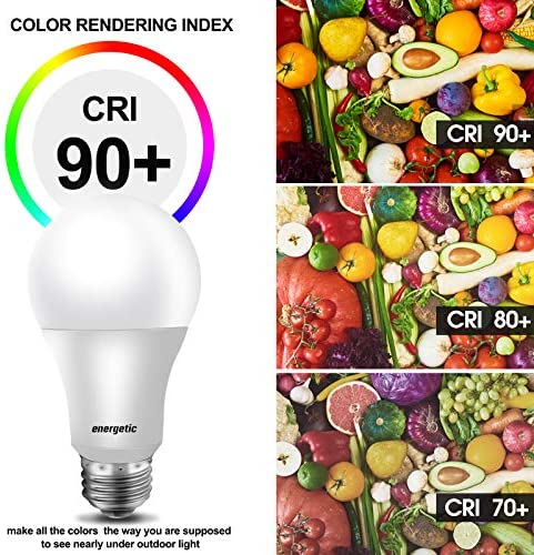 Energetic 60 Watt LED Light Bulb Daylight 5000K, Dimmable A19 LED Bulb, Energy Star Rated, CRI90+, 800lm, UL Listed, 6 Pack