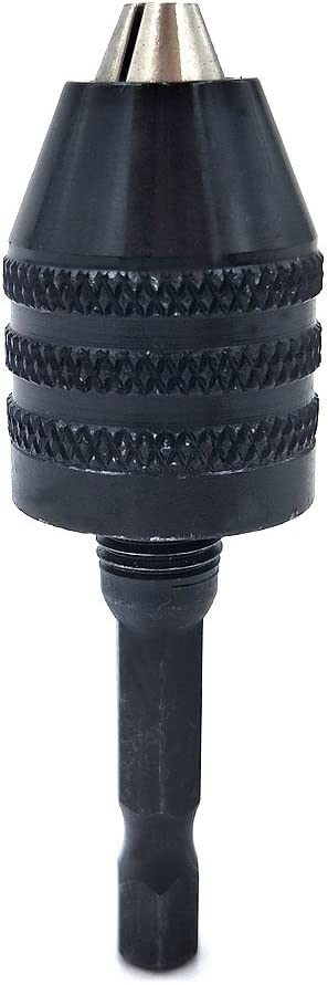 0.3-6.5mm Keyless Drill Chuck Conversion Tool,Adapter? 3-Jaw Drill Chuck Screwdriver Adapter with Quick-change 1/4" Hex Shank?1pcs black