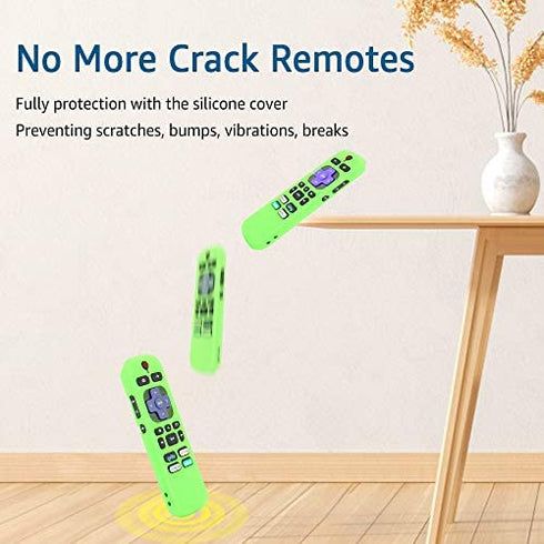 Roku Remote Cover,Roku TV Remote Cover Compatible with Roku Voice Remote,ROKU Player Remote Cover with Lanyard,Anti Slip Remote Cover for Glow in The Dark?Glow Green & Blue?