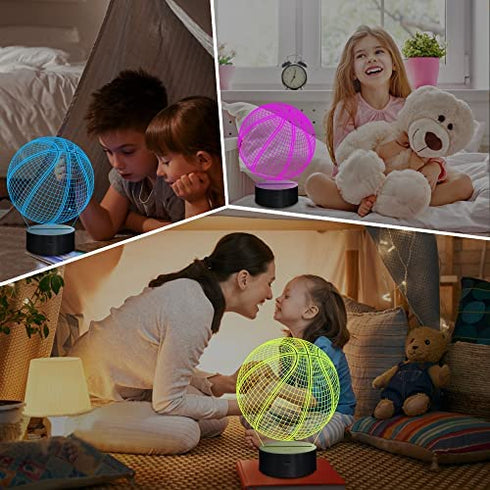 Lampeez Kids 3D Basketball Night Light Optical Illusion Lamp with 16 Colors Changing Remote Control Birthday Xmas Valentine's Day Gift Idea for Sport Fan Boys Girls