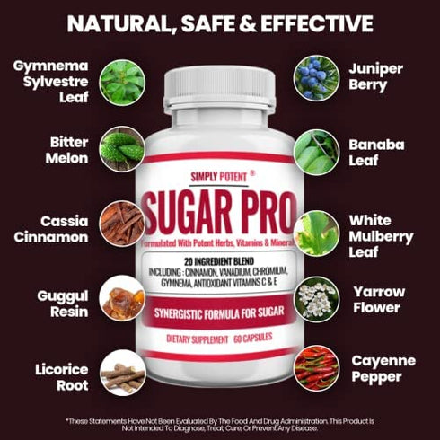 Sugar Pro Supplement, 20 Herb & Vitamin Blend with Cinnamon, Alpha Lipoic Acid (ALA), Bitter Melon, Chromium & Gymnema to Balance Sugar Levels