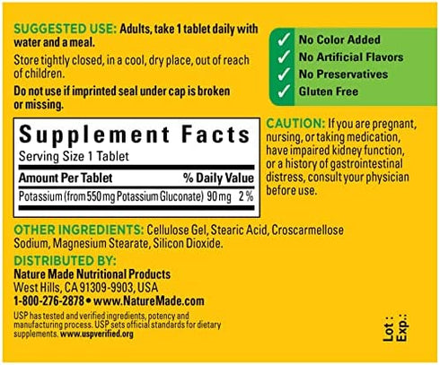 Nature Made Potassium Gluconate 550 mg, Dietary Supplement for Heart Health Support, 100 Count (Pack of 3)