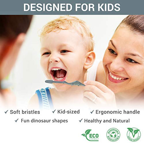 ANPEI ROARex Vegan Eco Friendly Natural Dinosaurs Inspired Kids Toothbrush Made from Plants | 100% Biodegradable and Compostable | 1% for The Planet Product…