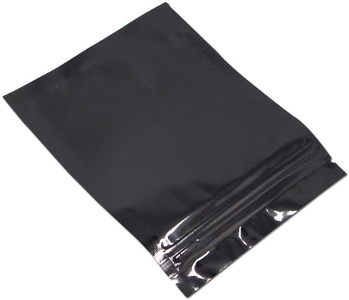 100 Pack 4x5 inch Glossy Black Resealable Clear Front Mylar Foil Zipper Lock Pouch for Zip Reclosable Lock Food Storage Bags Heat Seal Pouches Airtight Grocery Pack