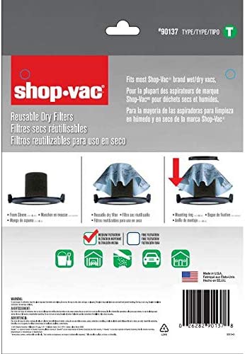 Shop Vac 3 Reusable Dry Filters 90137