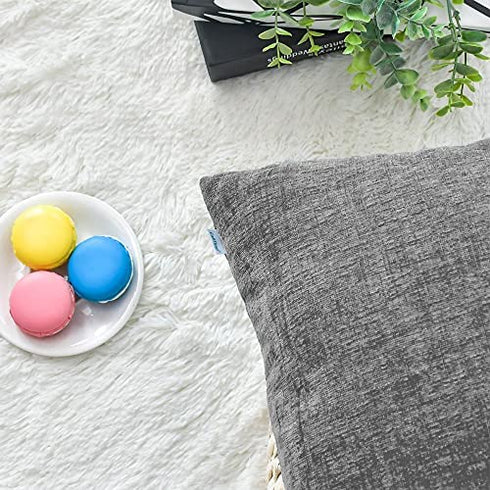 CaliTime Pack of 2 Cozy Throw Pillow Covers Cases for Couch Sofa Home Decoration Solid Dyed Soft Chenille 22 X 22 Inches Medium Grey