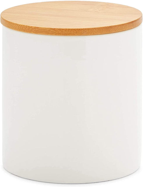 White Ceramic Kitchen Canisters with Bamboo Lids (3 Sizes, 3 Pack)