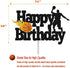 Basketball Cake Topper Happy Birthday Sign Basketball Player Scene Themed for Man Boy Birthday Party Supplies Double Sided Black Sparkle Decorations