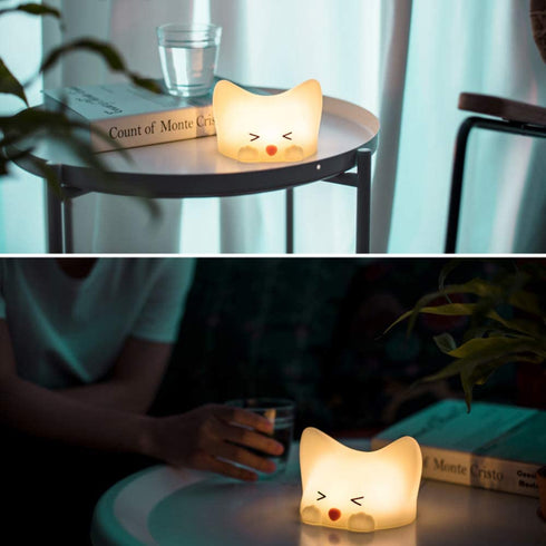 LED Kids Night Light, Cute Cat Soft Silicone Baby Nursery Lamp Living-Room Light Corridor Decor Small Night Light Halloween Christmas Holiday Lamps USB Powered Rechargeable Party Bedroom Decorations