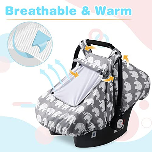 SMTTW Baby Car Seat Covers, Infant Car Canopy for Spring Summer Autumn Winter, Universal Fit, Snug Warm Breathable, Car Seat Canopy for Boys Girls (Squirrel)
