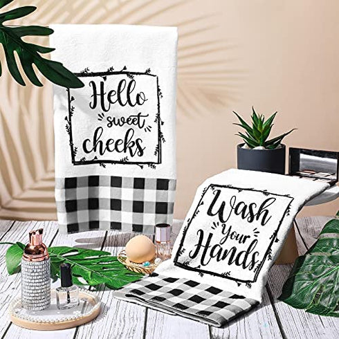 2 Pieces Farmhouse Hand Towel for Bathroom Black White Hand Towels Funny Black and White Bathroom Decor for Bathroom Kitchen Farmhouse Restroom (Classic Style)