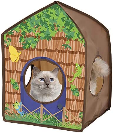 Kitty City Pop-up Safari Hut Play House, Cat Cube, Play Kennel, Cat Bed, Jungle Cat House