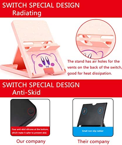 FXICAI Busjoy Stand for Nintendo Switch, Steam Deck, Switch OLED, Switch Lite, Cute Kawaii Angle Adjustable Holder, Portable Foldable Non-Slip Bracket-Pink