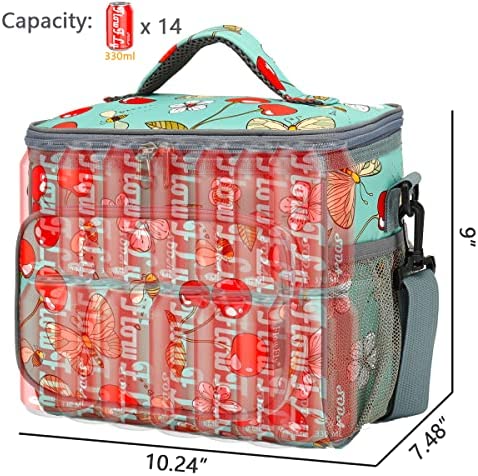 FlowFly Insulated Reusable Lunch Bag Adult Large Lunch Box for Women and Men with Adjustable Shoulder Strap Front Zipper Pocket and Dual Large Mesh Side Pockets, Cherry