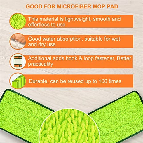 Reusable Mop Pads, 2 Pack Washable for Swiffer Wet Jet Pads Refills, Microfiber Replacement Mop Pad Compatible with Swiffer Wet Jet for Both Dry and Wet Mopping (Green)