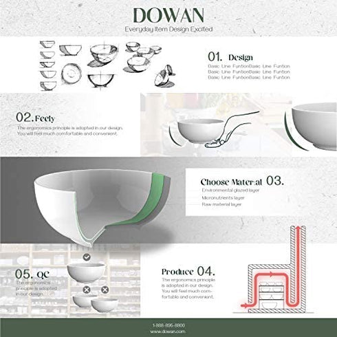 DOWAN Ceramic Soup Bowls, Cereal Bowl, 22 Ounce Bowls Set, Chip Resistant, Dishwasher & Microwave Safe, Porcelain Bowls for Kitchen, White Bowls for Cereal Soup Rice Pasta Salad Oatmeal, Set of 4