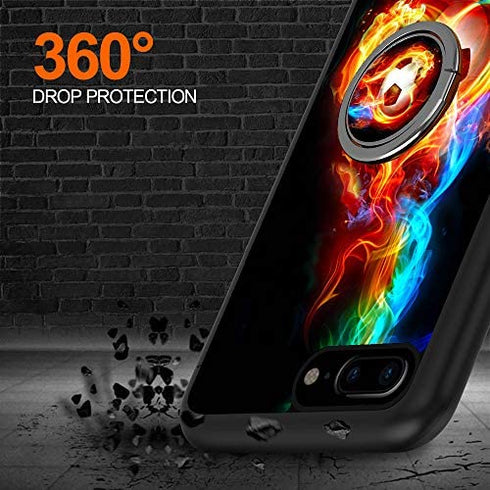 Designed Leopard Print iPhone 7 Plus 8 Plus Case with Buckle Ring 360° Rotatable Silvery Durable Ring Buckle, TPU Black Antiskid Tread Phone Case for iPhone 7 Plus 8 Plus (Cool Soccer)