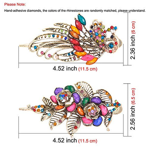 2 Pack Peacock Alligator Hair Clips Rhinestone Flower Decorative Alligator Hair Clips, Metal Flower Hair Clips for Women (Style-C)