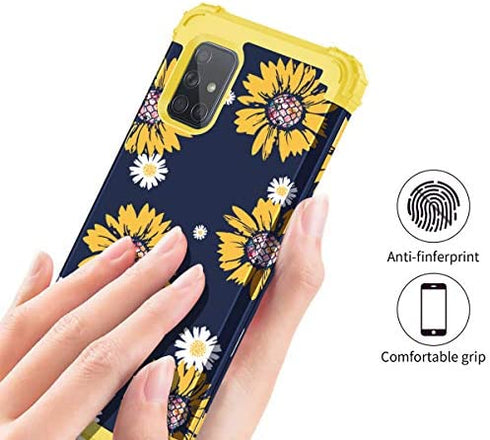 Fingic Compatible with Samsung Galaxy A71 5G Case Sunflower 3 in 1 Heavy Duty Protection Hybrid Hard PC Soft Silicone Rugged Bumper Full-Body Shockproof Protective Case for Galaxy A71 5G, Yellow