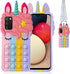 Fidget Toys Stress Relief Phone Case for Samsung Galaxy A02S,A03S, with Strap,Push Pop Bubble 3D Cartoon Funny Cute Silicone Cover for Girls Kids Teen, Aesthetic Color Bubble Case-Rainbow