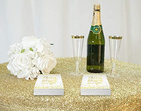 Cheers To Love Cocktail Napkins for Bridal Shower Wedding Engagement Bachelorette Party | Disposable Extra Soft 3-Ply | 50 Count (Gold)