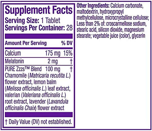 ZzzQuil PURE Zzzs All Night Extended Release, Melatonin Sleep Aid Tablets, Helps You Stay Asleep Longer, Sleep Aid for Adults, 2 mg per tablet, 28 Count (Pack of 2)