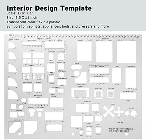 Sooez Architectural Templates, House Plan Template, Interior Design Template, Furniture Template, Drawing Template Kit, Drafting Tools and Supplies, Template Architecture Kit, 1/4 Scale