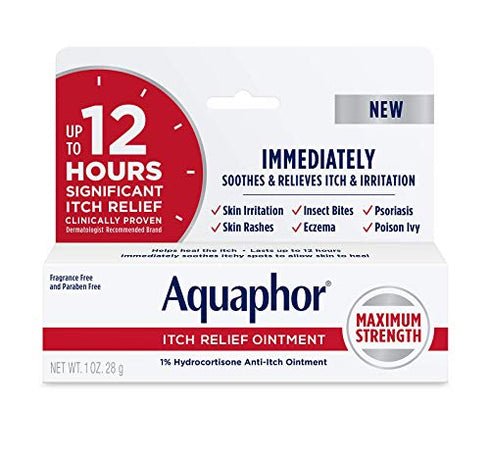 Aquaphor Itch Relief Ointment, 1% Hydrocortisone Anti Itch Skin Ointment, 1 Ounce (Pack of 2)