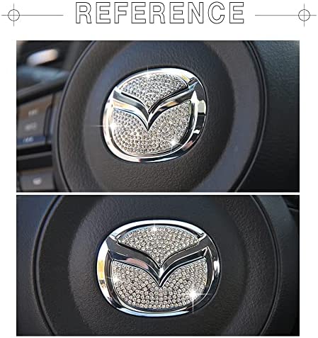 1797 for Mazda Accessories Bling Steering Wheel Emblem Logo Covers 3 6 CX5 MX-5 Miata CX9 CX7 2 CX3 Car Interior Sticker Decal for Women Crystal Silver Pack of 2