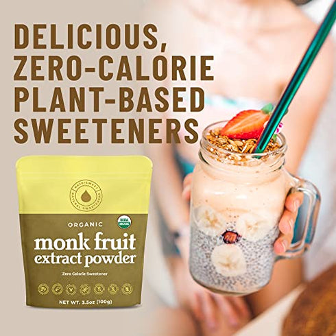 Organic Monk Fruit Extract, 3.5 oz, 322 Servings, Pure USDA Organic Monk Fruit Sweetener with No Fillers Zero Calories, Zero Carbs, Keto & Paleo Friendly Sugar Substitute, 322 Servings by NatriSweet