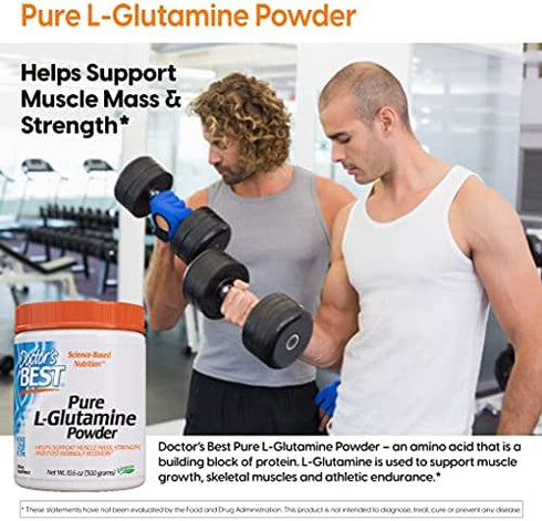Doctor's Best Pure L-Glutamine Powder, Supports Muscle Mass, Strength & Post-Workout Recovery, Amino Acid, 300g