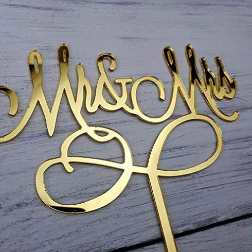 Mr and Mrs Cake Topper, Bride And Groom Sign Wedding Engagement Cake Toppers Decorations (Mirror Gold Acrylic)