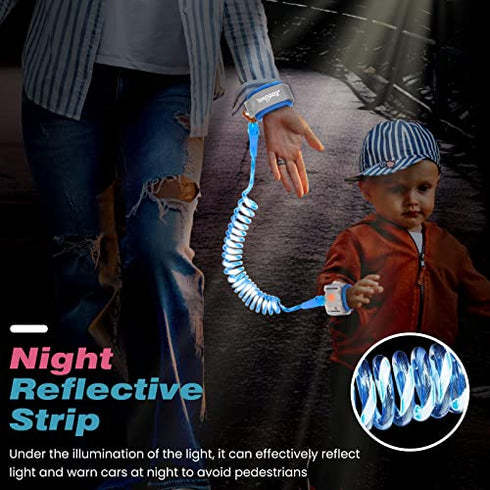 Zooawa Toddler Leash 2Pack, Toddler Kids Harness Anti Lost Wrist Link with Magnetic Lock, Reflective Safety Baby Child Walking Hook and Loop Wristband Leash for 3 Years Old Boys Girls, Purple+Blue