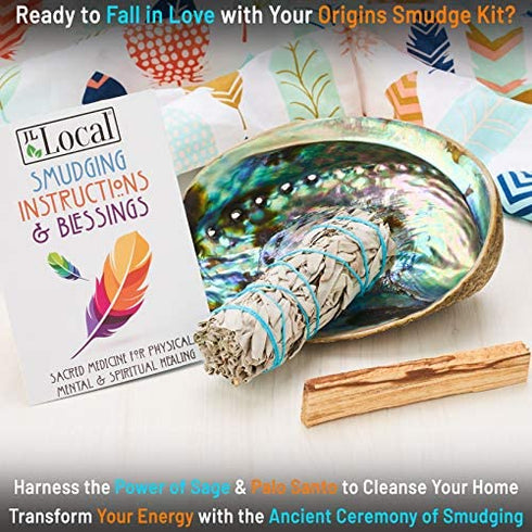Origins Smudging Kit - White Sage Smudge Stick + Palo Santo + Abalone Shell Bowl | Sustainably Sourced Healing Incense for Home Cleansing, Protection, Meditation, Positive Energy…