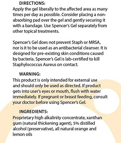 Spencer's Gel Alkaline Formula (4oz) - lab-Certified to Kill Staph aureus on Skin Contact