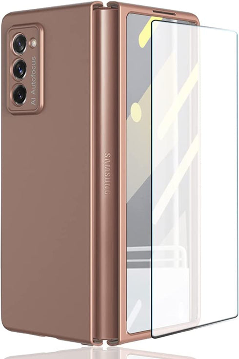 Case for Samsung Galaxy Z Fold 2 5G,Case with Glass Tempered Film,Ultra-Thin Anti-Knock Combination Film Hard Matte Cover (Rose Gold)