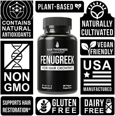 Organic Fenugreek Vegan Capsules. Hair Growth Vitamins Supplement for Women and Men for Hair Loss and Thinning. Hair Regrowth Natural Pills. Gluten Free Pure Extract Seed Powder Tablets