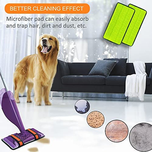 Reusable Mop Pads, 2 Pack Washable for Swiffer Wet Jet Pads Refills, Microfiber Replacement Mop Pad Compatible with Swiffer Wet Jet for Both Dry and Wet Mopping (Green)