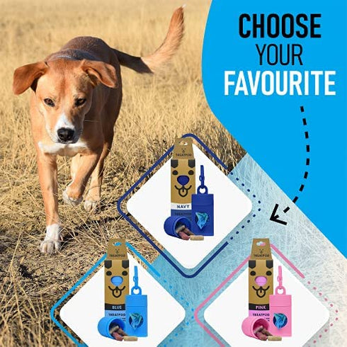 TreatPod Leash Treat Holder and Poop Bag Dispenser (Blue) - 2 in 1 Dog Waste Bag Dispenser and Treat Container, Includes 15 Eco Friendly Extra Strength Bags