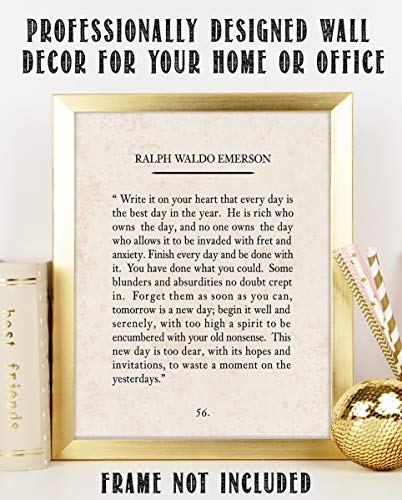 "Write It On Your Heart"- Ralph Waldo Emerson Poem Page Print- 8 x 10" Poetic Wall Art. Distressed Parchment Print-Ready To Frame. Retro Home-Office-Study-School Decor. Great Art Gift for Poetry Fans.