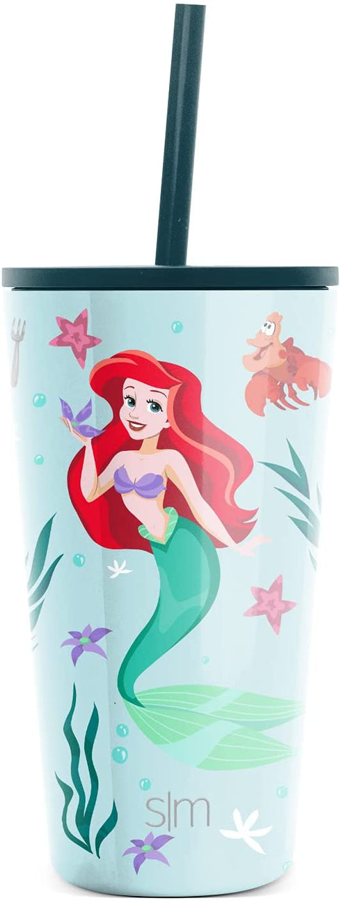 Simple Modern Disney Insulated Tumbler Cup with Flip Lid and Straw Lid | Reusable Stainless Steel Water Bottle Iced Coffee Travel Mug | Classic Collection | 16oz The Little Mermaid Ariel's Treasures