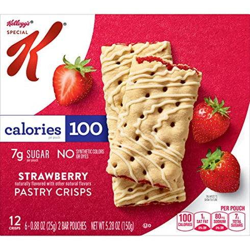 Kellogg's Special K Pastry Crisps, 100 Calorie Snacks, Breakfast Bars, Strawberry, 5.28oz Box (12 Crisps)